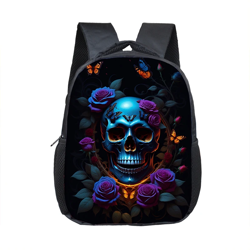 Skull Rose Butterfly Print Backpack Teenagers Boys Girls School Bags Children 12 inch Rucksack Kids Daypack Bookbags Gift