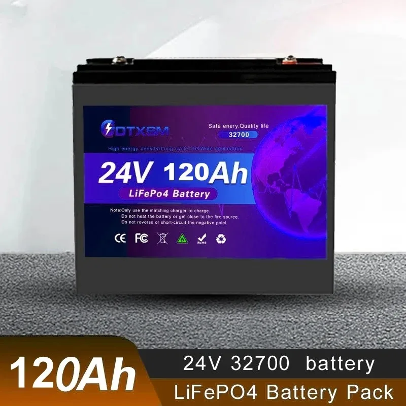 

32700 LiFePo4 24V 100Ah-120Ah lithium iron phosphate battery Built-in 100A BMS,for Solar Marine Overland Off-Grid Battery.