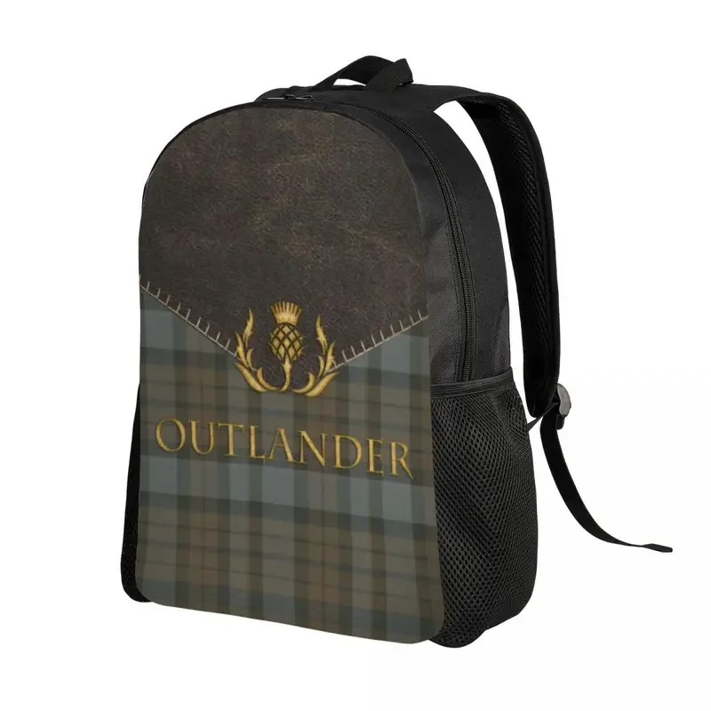 Customized Outlander Leather And Tartan Backpacks Men Women Fashion Bookbag for School College Scottish Art Bags