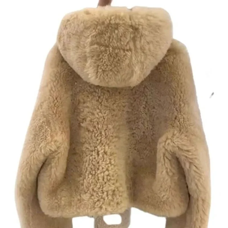 2023 nuove donne cappotto di alta qualità addensato sciolto delicato coreano con cappuccio capelli di agnello moda Casual confortevole cappotto corto