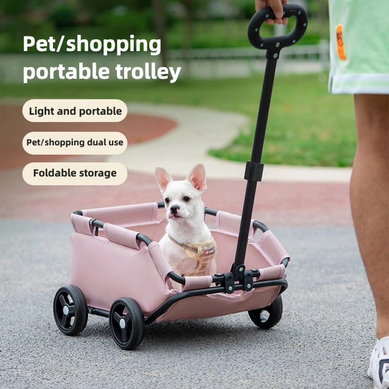 

Lightweight Pet & Shopping Stroller - Foldable Cart for Dogs/Cats, Grocery Trips with Storage Basket, Multi-Use Carrier