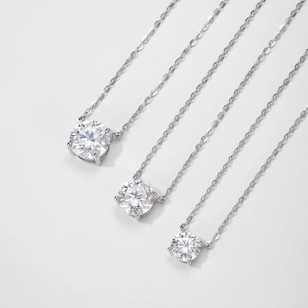 

Classic Women's S925 Sterling Silver 18K White Gold Plated round Moissanite Sparkling Choker Necklace 1.0ct Gift