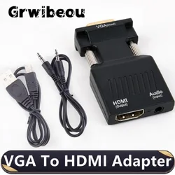 1080P konwerter VGA na HDMI z kablem Audio 3.5mm VGA wtyk męski do HDMI Adapter żeński do laptopa PC PS3/4 projektor Monitor HDTV