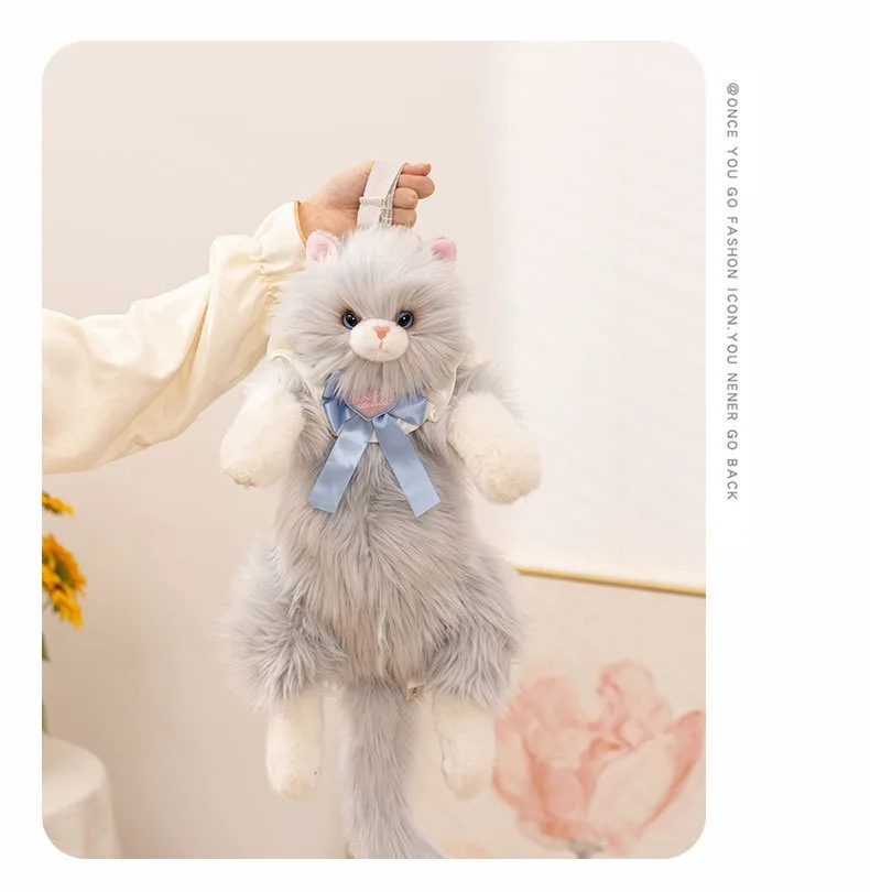 Fashion Realistic Cat Simulated Puppet Cat Backpack Soft Fluffy Cute Cartoon Backpack Cat Backpack Daypack