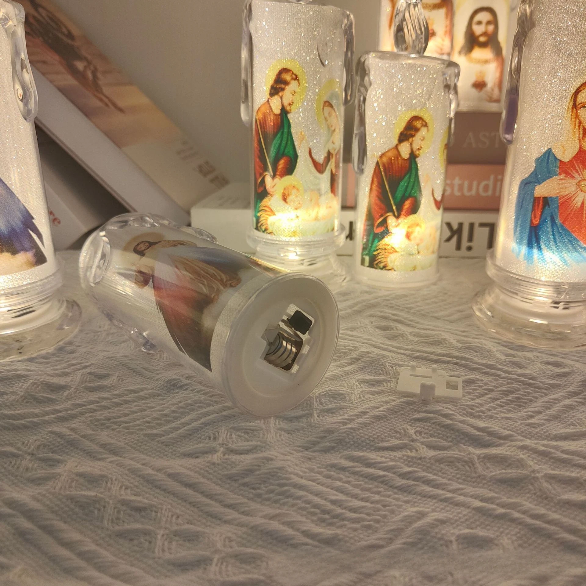 Jesus Virgin Christ Lamp Romantic Tealight Electronic Flameless LED Devotional Prayer Candles Light Religious Decoration
