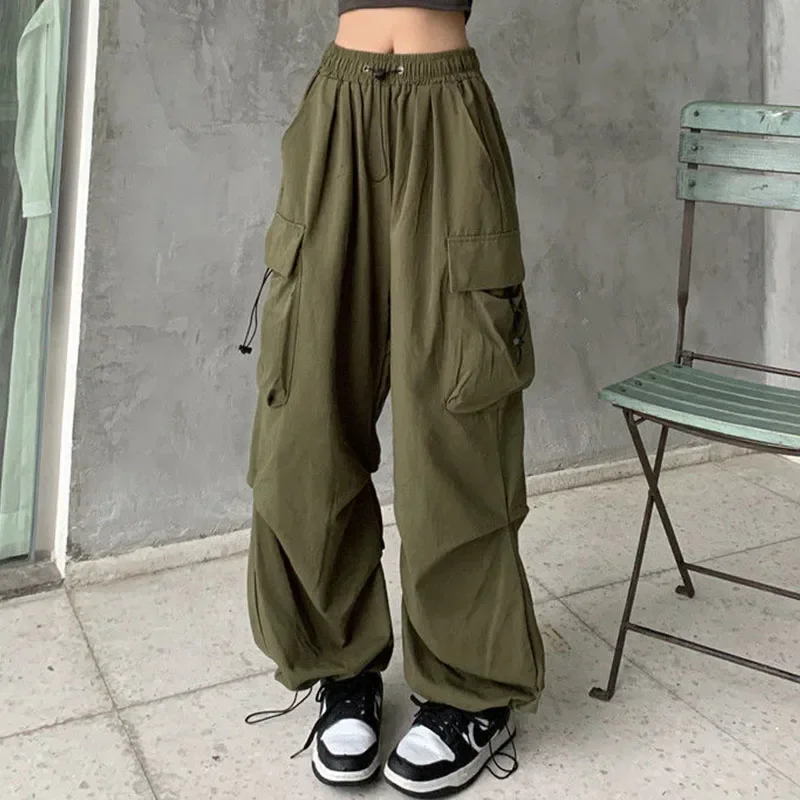 

Solid Casual Baggy Cargo Pants For Women 2024 Fashion Vintage Women's High Waist Wide Pants Youthful Female Trousers Streetwear