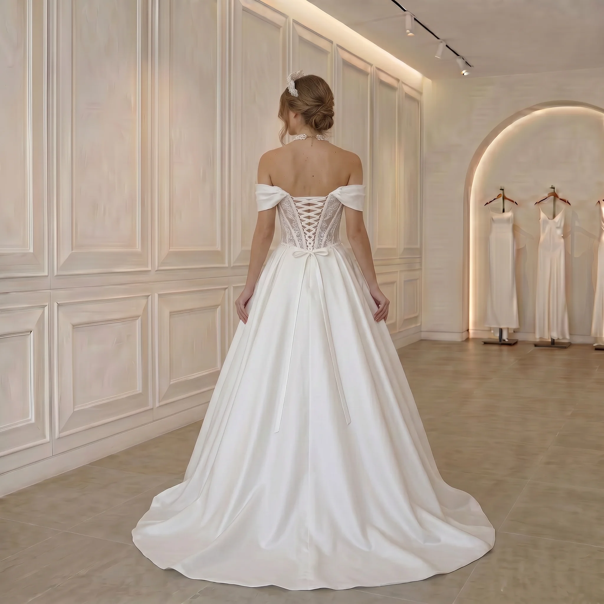 Lace Corset Ballgown Wedding Dress Satin Skirt High Slit Cathedral Train Princess Bridal Gown Custom Ivory Vestido De Novia