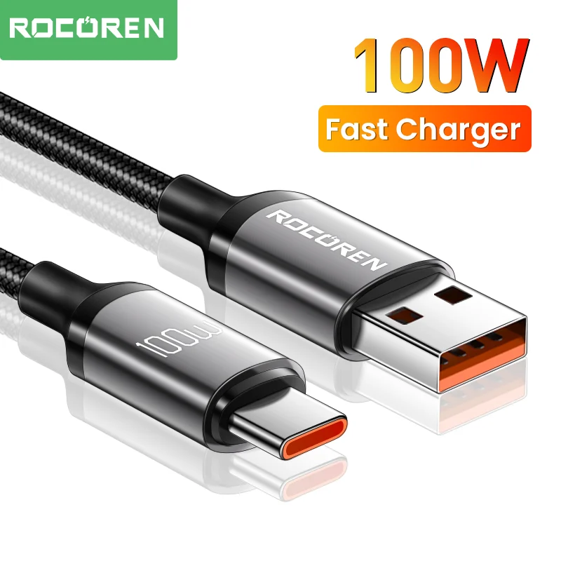 Rocoren 100W USB Type C Cable For Xiaomi 13 Huawei Redmi Note 12 Pro Realme 7A Fast Charging Cable Super Charge USBC Wire Cord