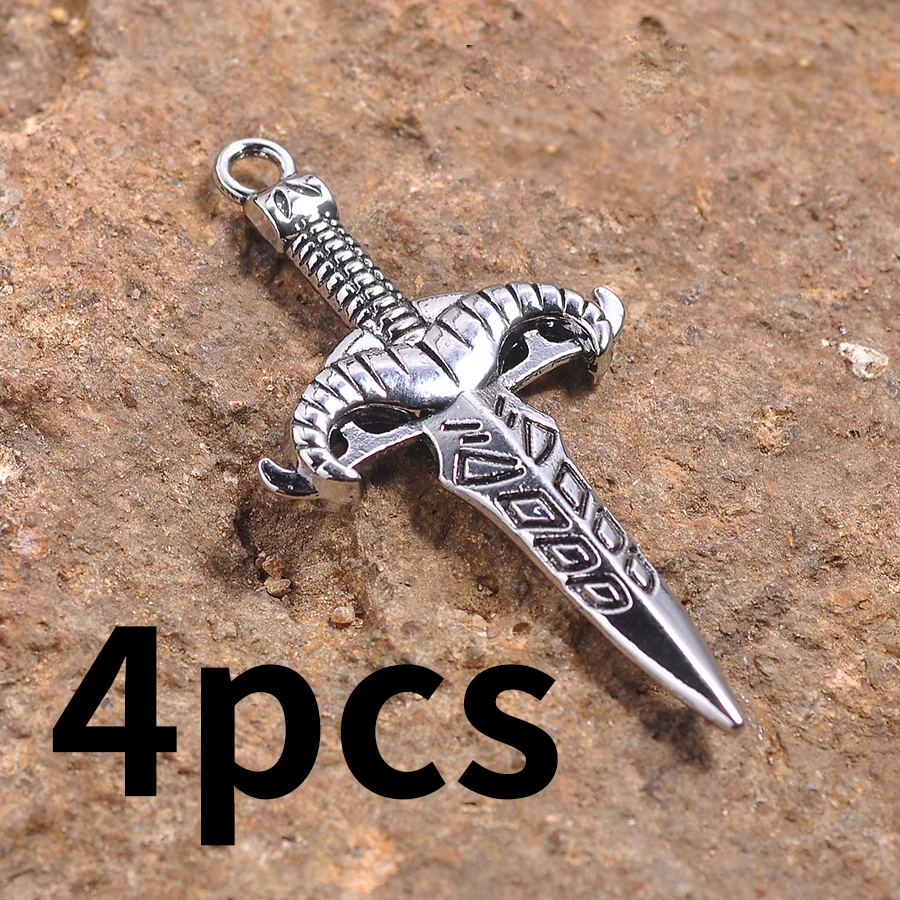 4-Piece Set of Horn-Shaped Sword Pendants for DIY Crafts, Vintage Embossed Sword Blade and Sheep Head Handle-Shaped Accessories, Suitable for DIY Bracelets, Necklaces, Earrings, and Hanging Ornaments, Handmade Beaded Decoration Accessories