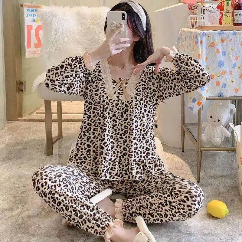 

2022 Spring New Fashion Pajamas Women Long-sleeved Trousers Korean Suit Pajamas Homewear Luxury Fashion Boutique Clothing