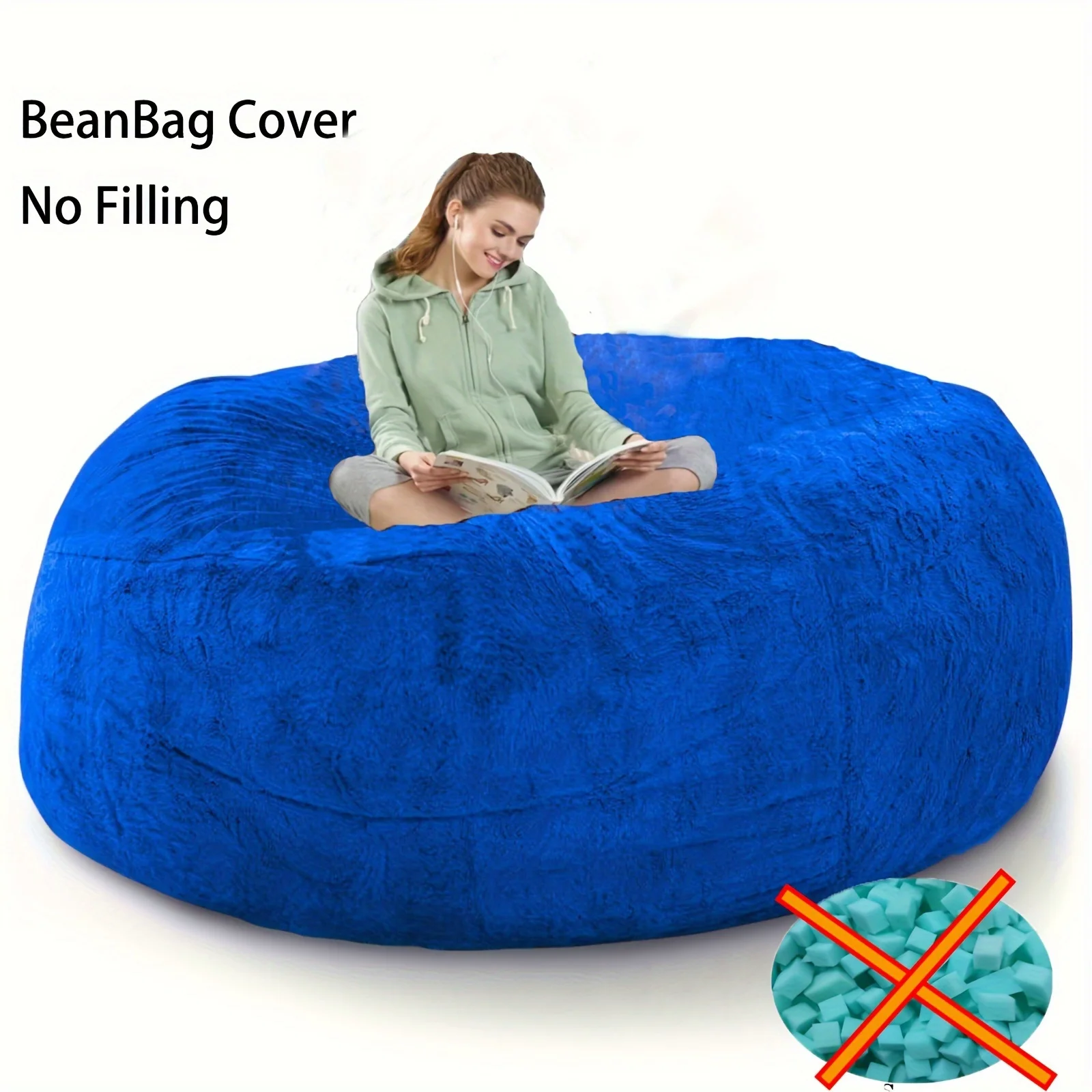 

1PC Bean Bag Cover (Cover Only, No Filler), Washable Big Size Round Soft Fluffy PV Fur Bean Bag Sofa Bed Cover