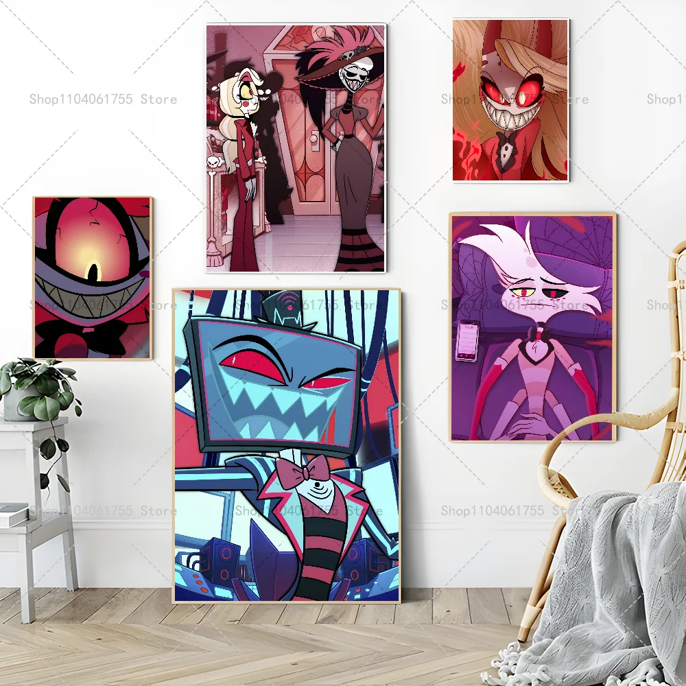 1PC Hazbin Cartoon Hotel Poster Paper Print Home Living Room Bedroom Entrance Bar Restaurant Cafe Art Painting Decoration