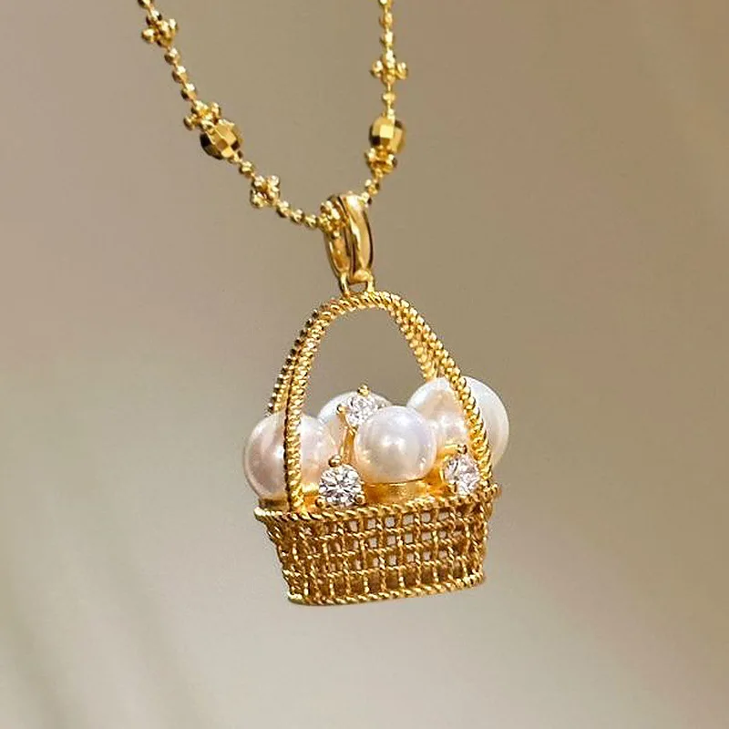 

Funny Gold Jewelry 2025 Hot-selling 925 Silver Flower Basket Pearl Zircon Pendant Rope Chain Necklaces For Women Freeshipping