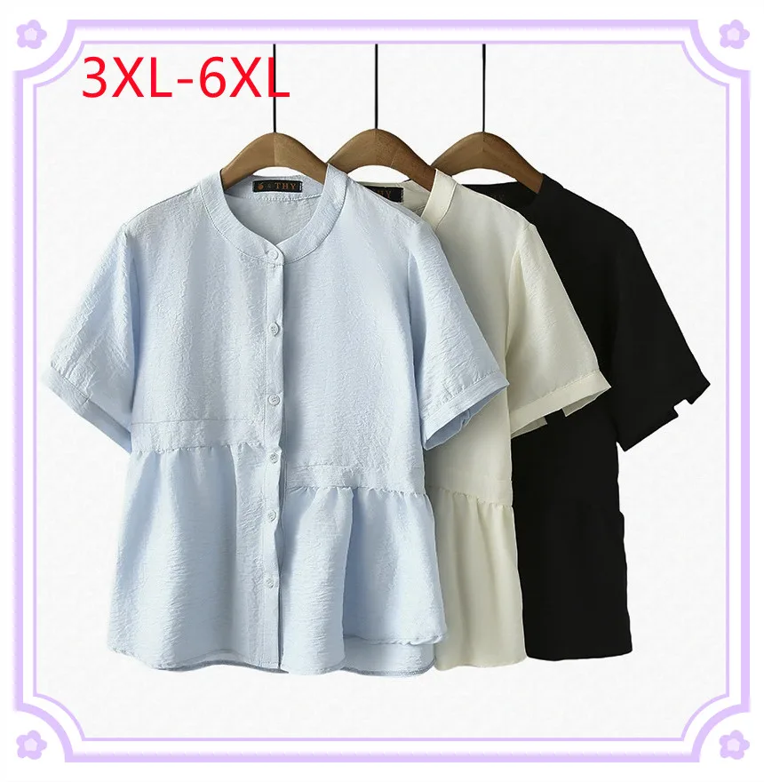 

New 2025 Ladies Spring Summer Plus Size T-shirt For Women Large Size Short Sleeve O-neck Shirt Tops 3XL 4XL 5XL 6XL