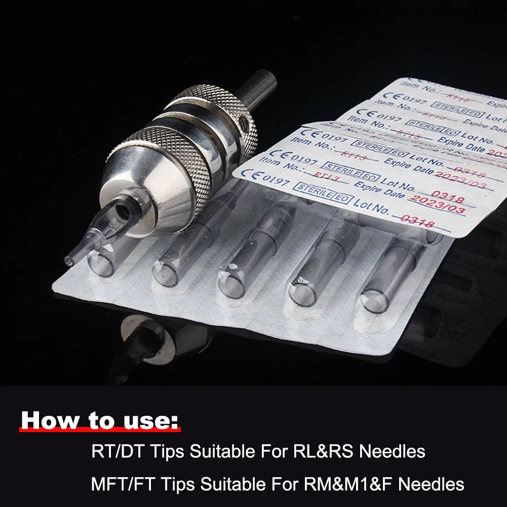 50 шт. одноразовые прозрачные насадки для татуировки, прозрачные пластиковые стерильные трубки с иглами для перманентного макияжа, поставка RT/DT/FT/MFT