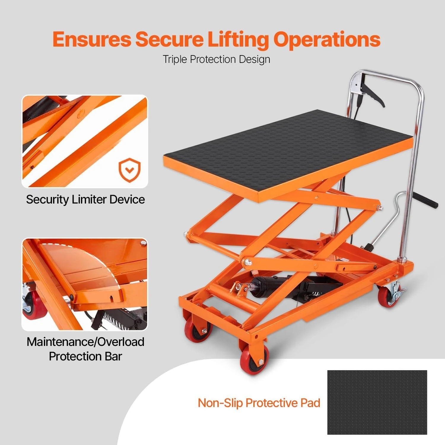 ZZH Hydraulic Lift Table Cart, 330lbs Load Capacity 50 Inch Lifting Height, Manual Single Scissor Lift Table with Non-Slip Pad