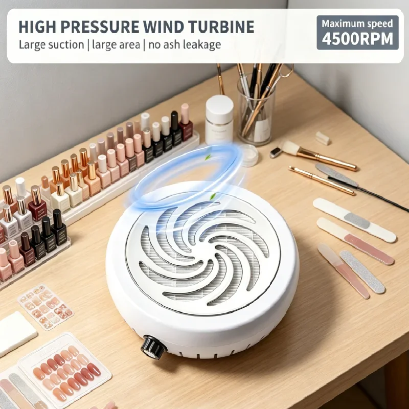 Nail Art Manicure Fan Vacuum Cleaner 45000 RPM Super Suction Powerful for Salon Use Nail Dust Collector with Filter