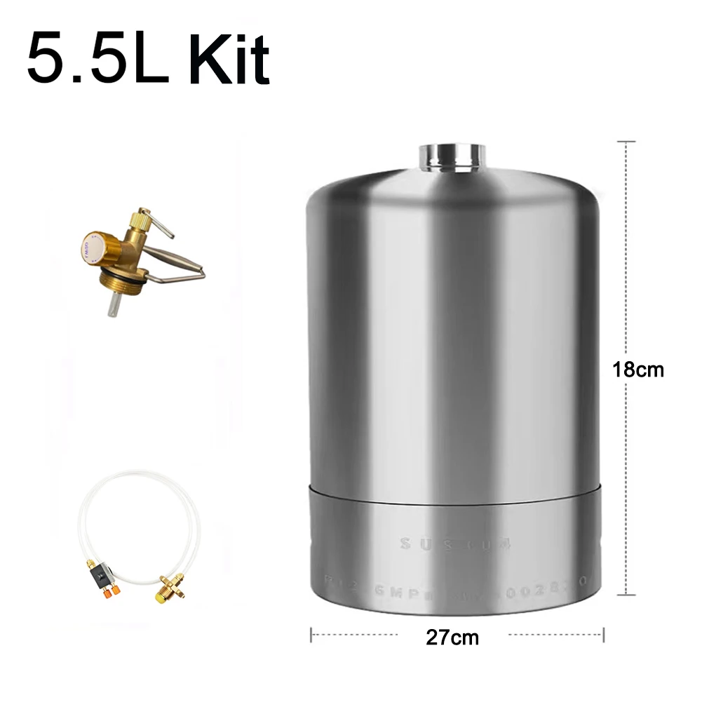 NONE 3,0/4,0 L/5,5 L Leere Gasflasche Kits Outdoor Camping Edelstahl Leere Nachfüllbare Propan Tank Recycelbare Kraftstoffflasche 5