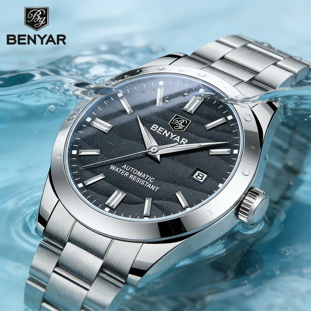 

Мужские часы Benyar класса люкс с песочным наполнением (40 мм), из нержавеющей стали 316L, водонепроницаемые до 5 бар, автоматические механические.