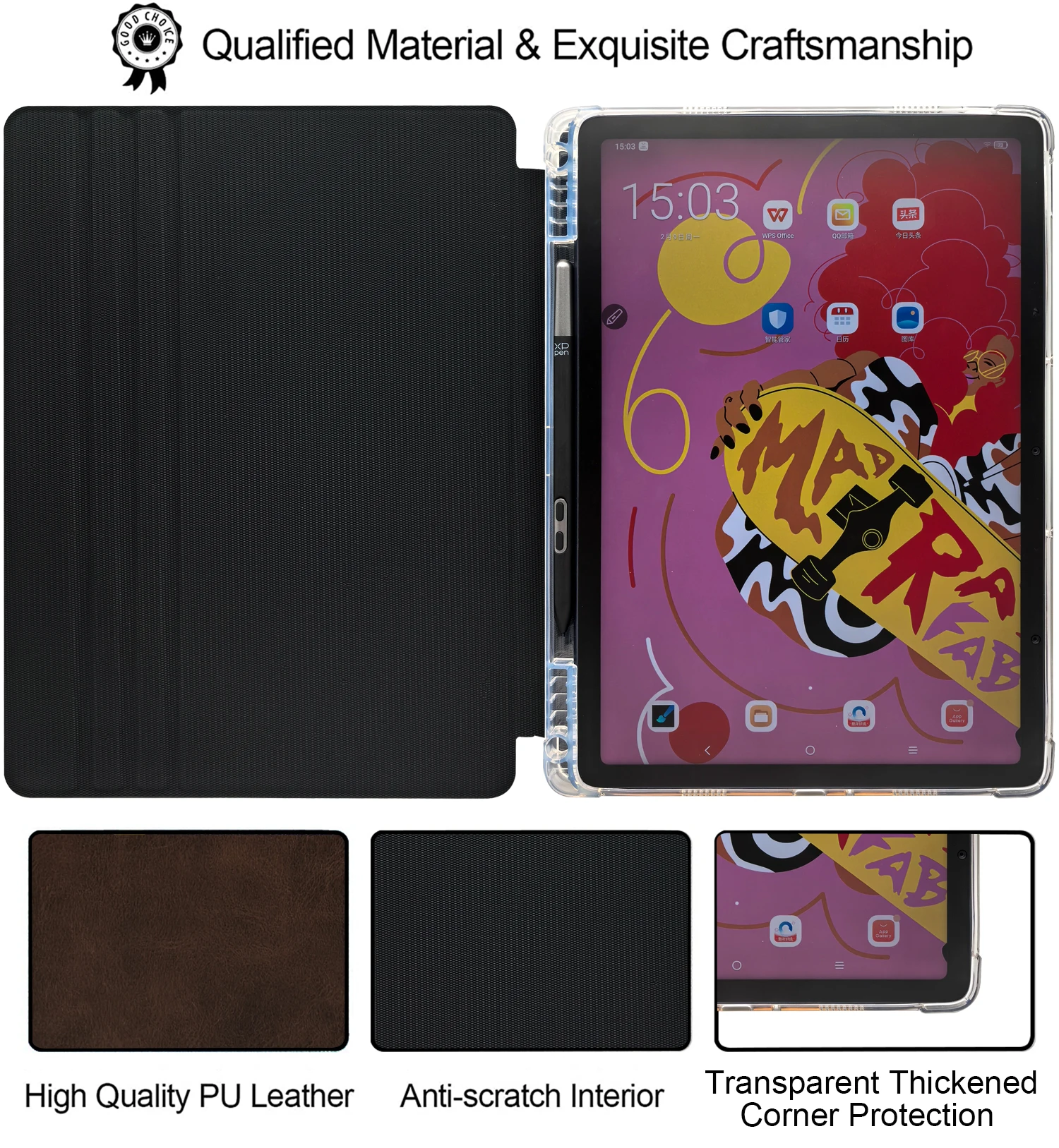 Transparent TPU Stand Case for XPPen Magic Drawing Pad 12.2 Inch Tablet Ultra-Thin Auto Sleep/Wake Cover with Thickened Corners