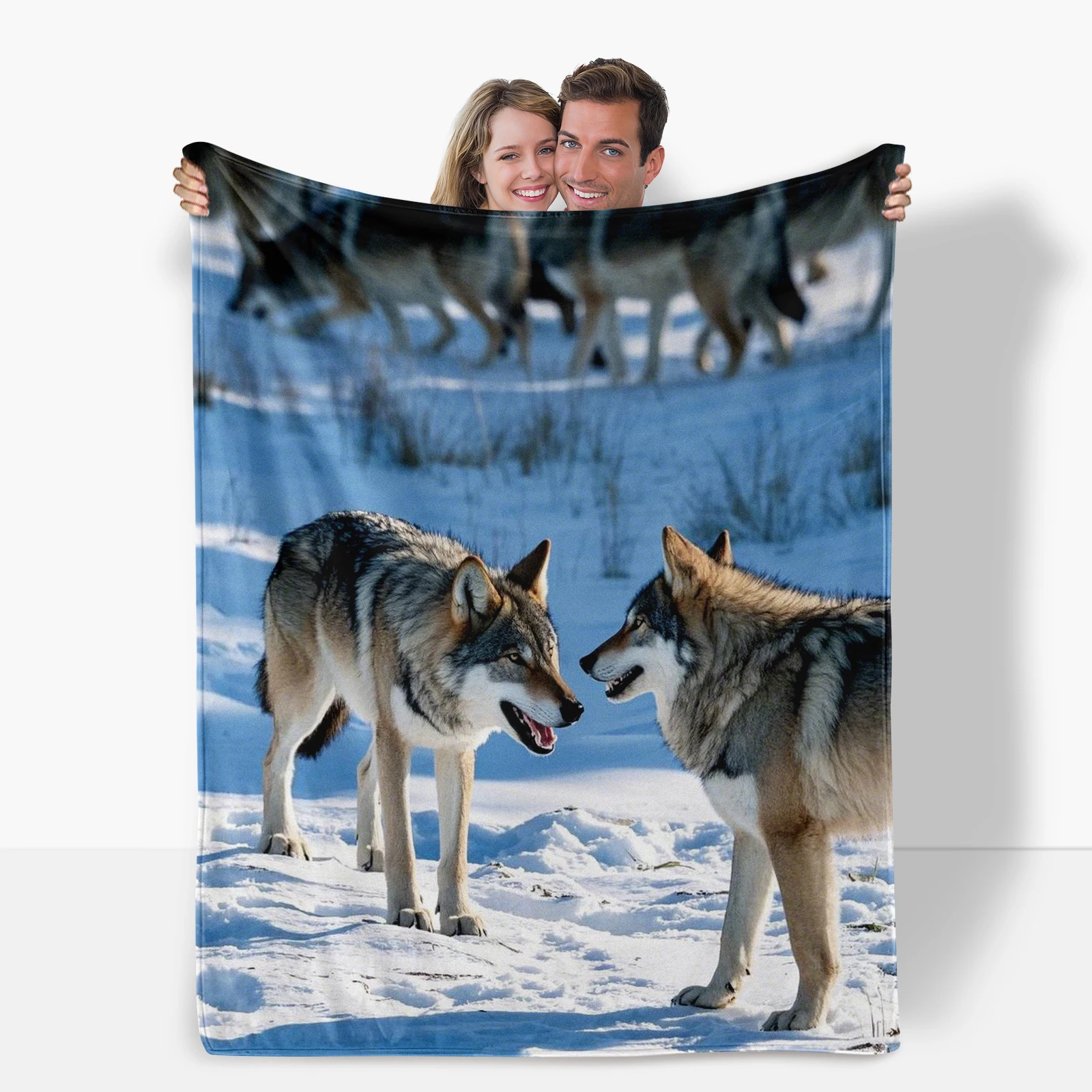 Warm And Inviting Blanket Depicting Grey Wolves And Their Pack Roaming Through The Snow Perfect Gift Idea