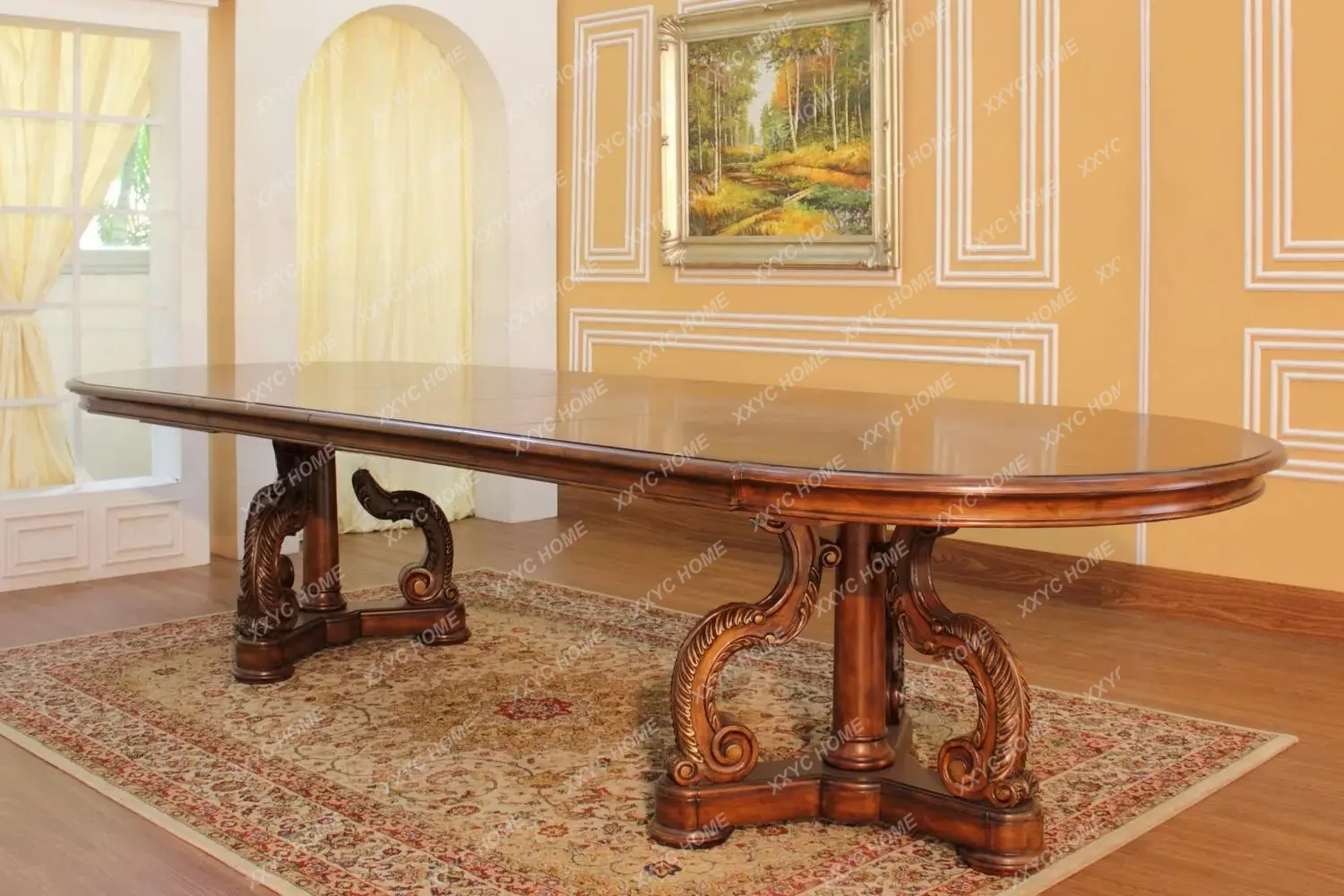 A  Villa Furniture Oval Long Dining Table Tabletop Adjustable 8 to 10 People Dining Table Western Dining Table
