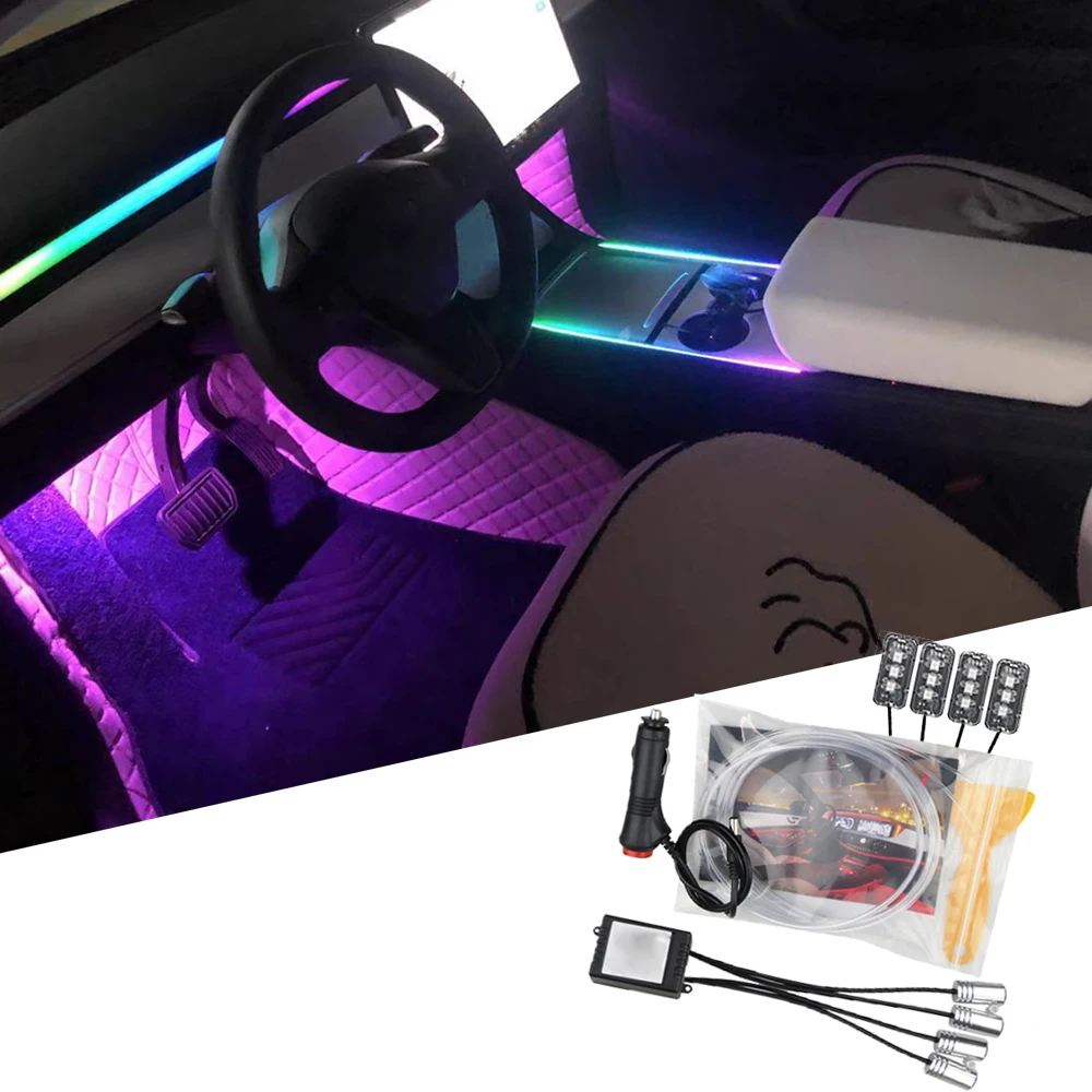

For Tesla Model 3 Model Y 2021-2023 Center Console Dashboard Neon Light Tubes RGB Interior LED Strip Lights with App Controller