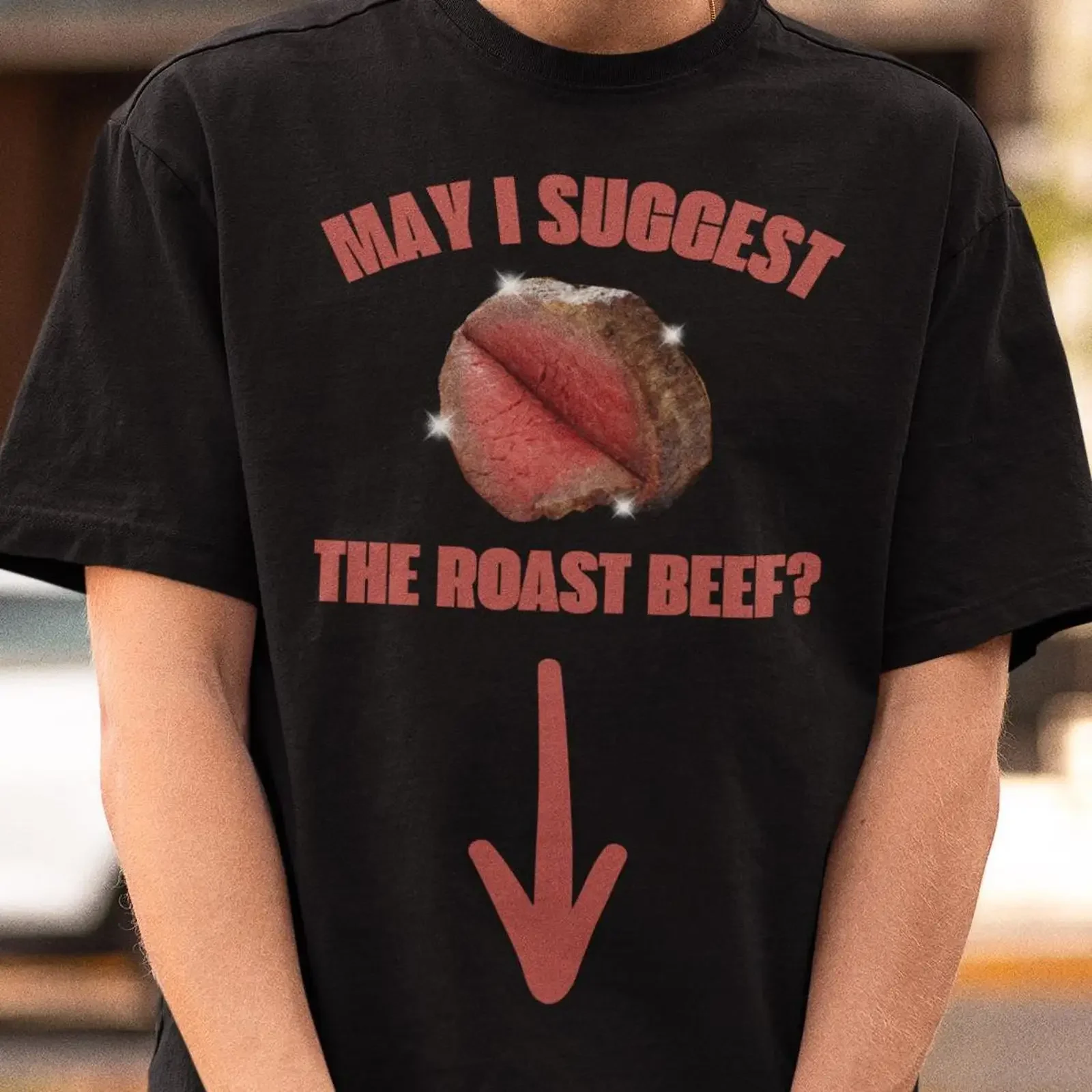 May I Suggest The Roast Beef Funny Inappropriate T Shirt Bachelor Party Prank Gag Hilarious  vintage Washed
