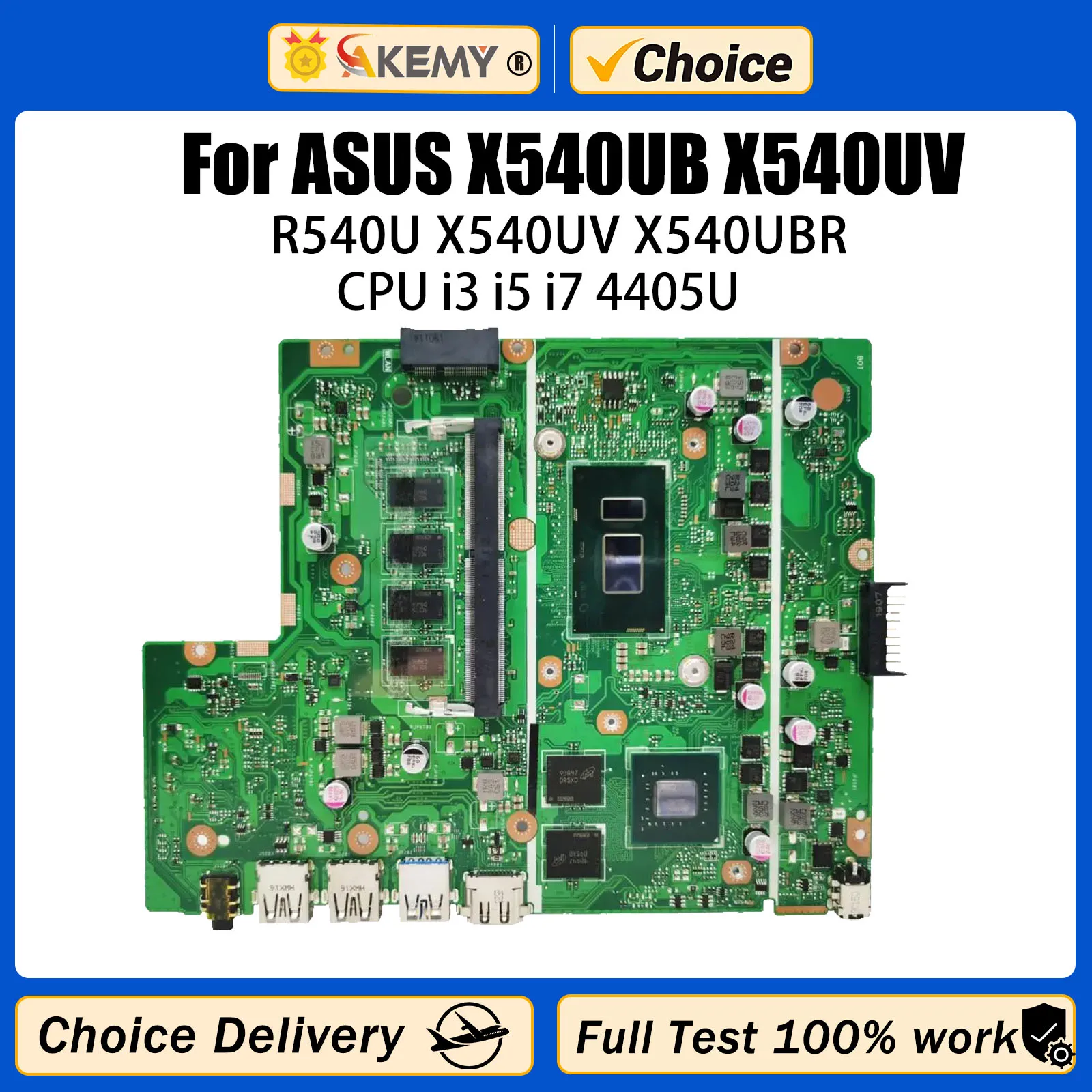 

AKEMY X540UB Mainboard 4GB/8GB RAM I3 I5 I7 6th 7th 8th Gen 4405U CPU For ASUS R540U X540UV X540UBR X540U Laptop Motherboard