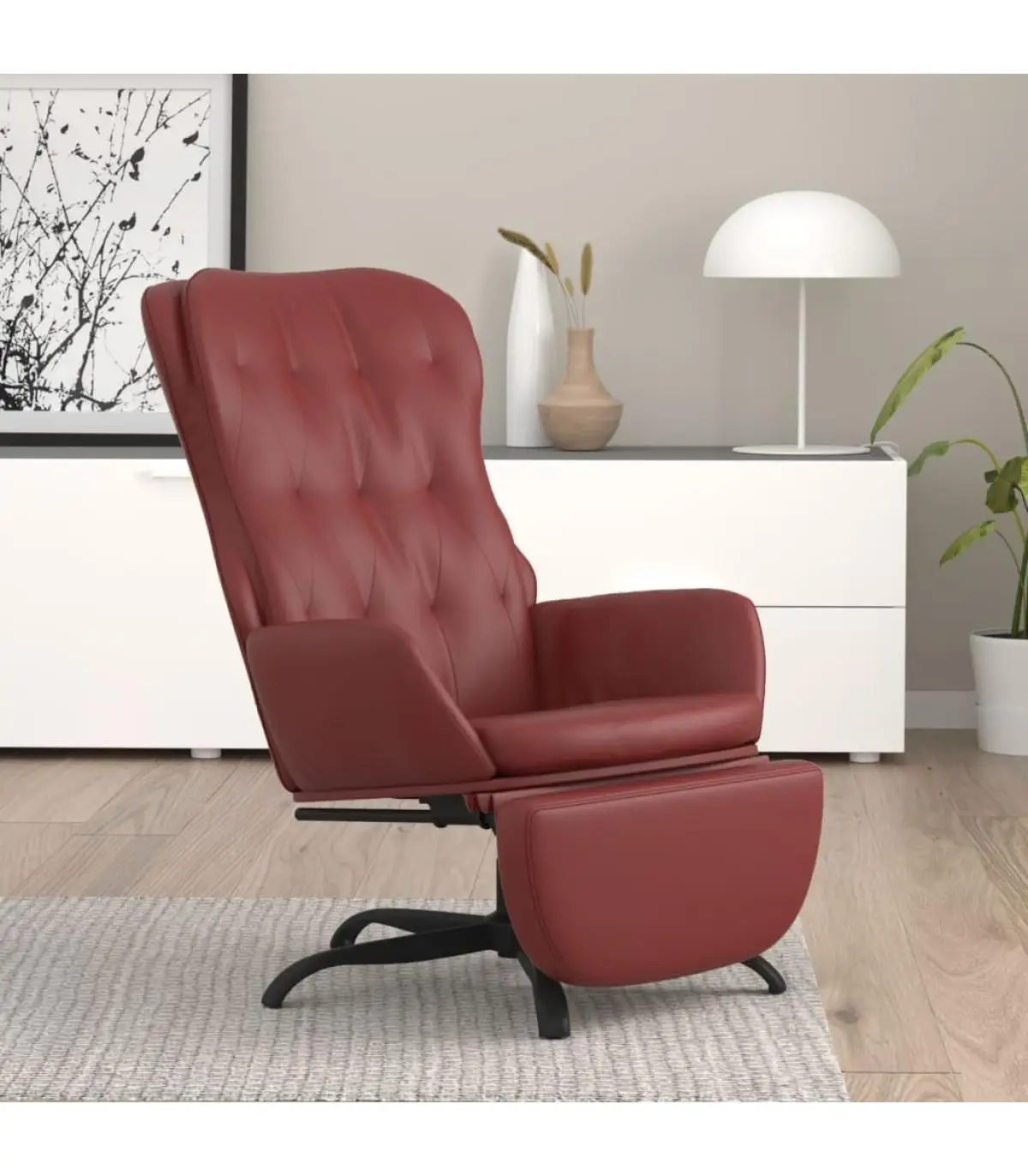 Relax armchairs and footrest red artificial leather red