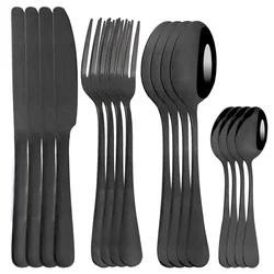 16pcs Cutlery Set Stainless Steel Dinnerware Steak Knife Fork Spoon Teaspoon Flatware Dishwasher Safe Kitchen Mirror Tableware