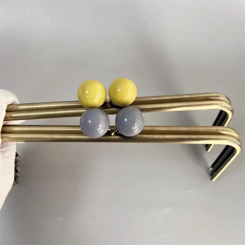24 Cm Antique Brass Color Bag Purse Frame Big Ball Lock Colorful Resin Head Women Clutch Frames Obag Accessories High Quality