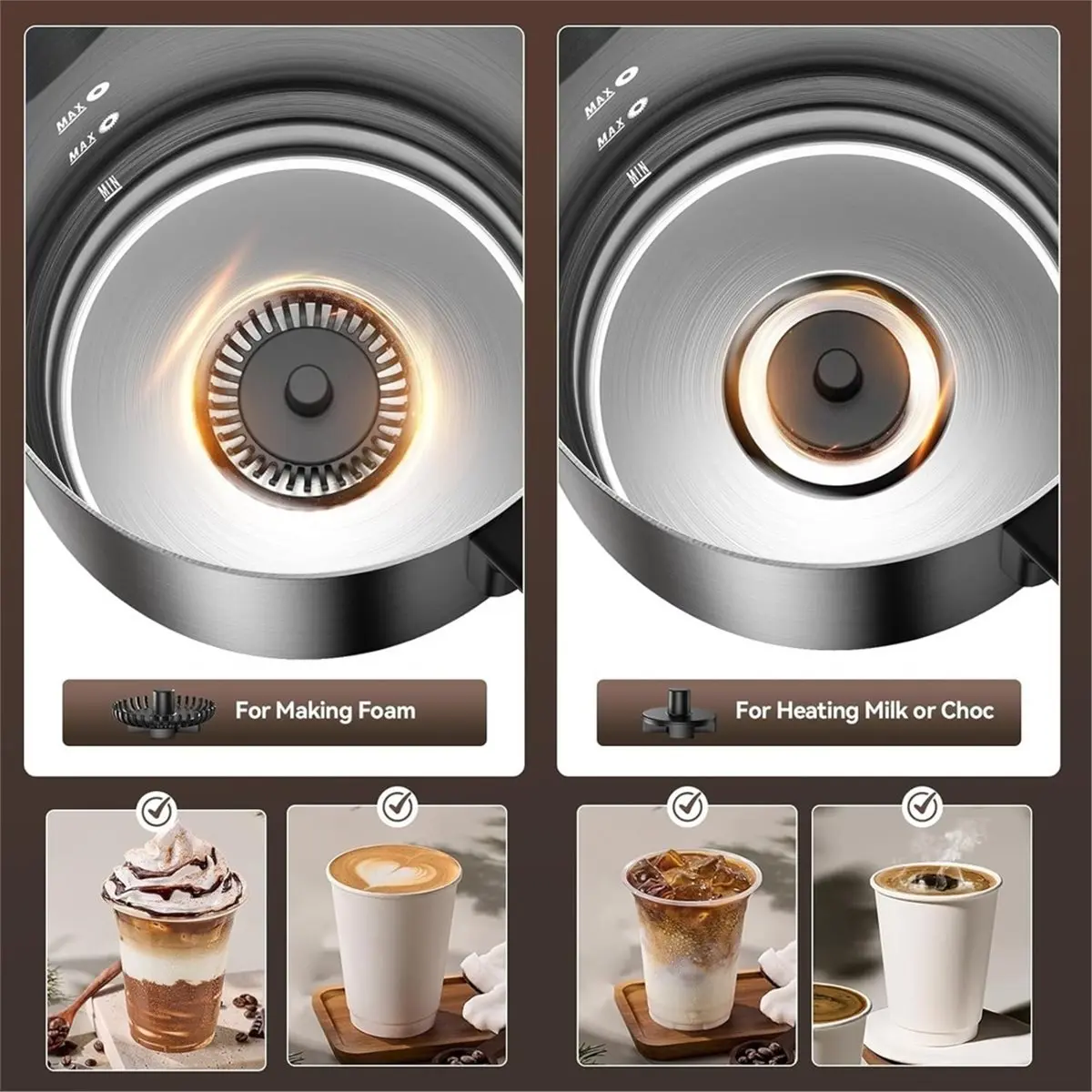 11·11COUPON 4in1 Automatic Electric Milk Frothers,24oz Stainless Steel Jug with Latte Art Spout, Hot & Cold Foam Maker Eu Plug