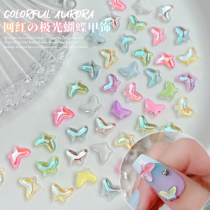 40PCS Aurora Mocha 3D Nail Art Butterfly Charms Accessories Rhinestones Gem Stone For Manicure Nails Decoration Design Supplies