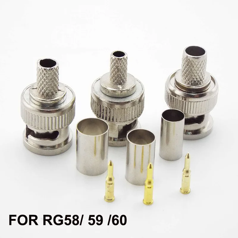 10pcs BNC Male Crimp Type Connector adapter plug for CCTV audio BNC Female Coupler Connector RG58/RG59/RG60 cable P1