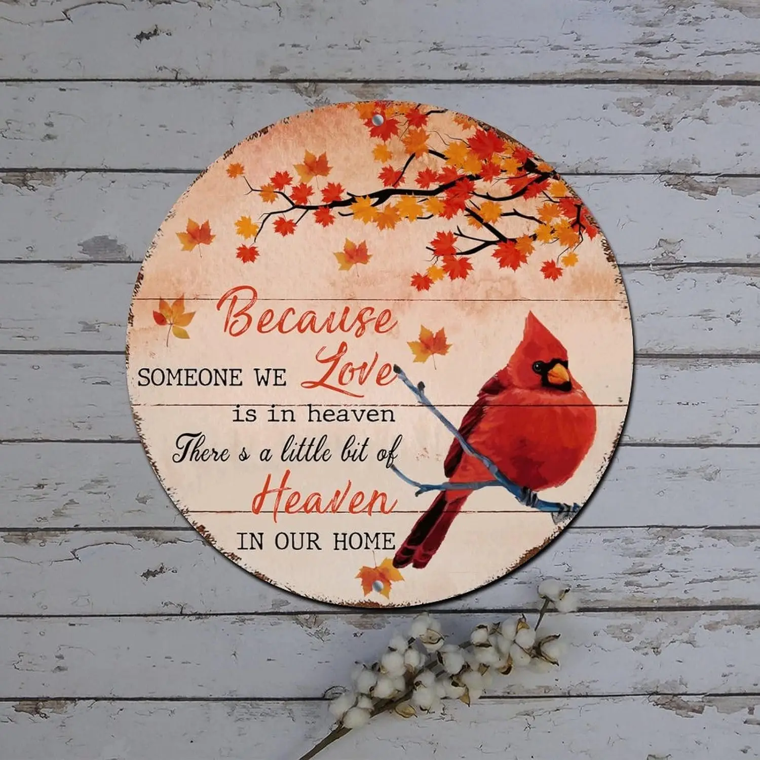 Merry Christmas Wreath Sign Because Someone We Love Is in Heaven Cardinalis Round Metal Tin Sign Christmas Door Decorations Indo