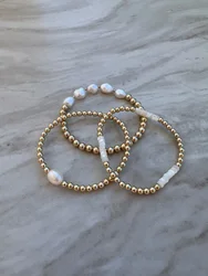 CCGOOD Natural Pearl Bracelet for Women 18K Gold Plated Beads Jewelry Stackable Stretch Adjustable Bracelets Gift for Her