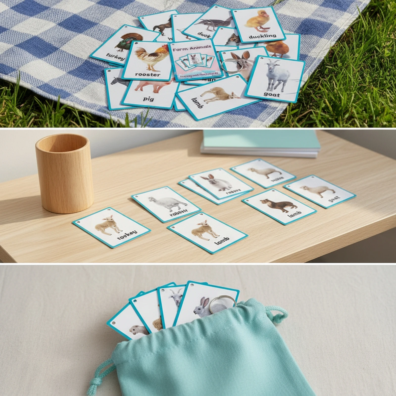 19 Pieces English Learning Flashcards Long-Lasting Picture Vocabulary Cards with Animal Photos Scan-Enabled Learning Flashcard
