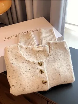 الكورية القوس محبوك سترة للنساء فضفاضة عادية واحدة الصدر طويلة الأكمام البلوزات الحلو قمم معاطف الخريف جديد