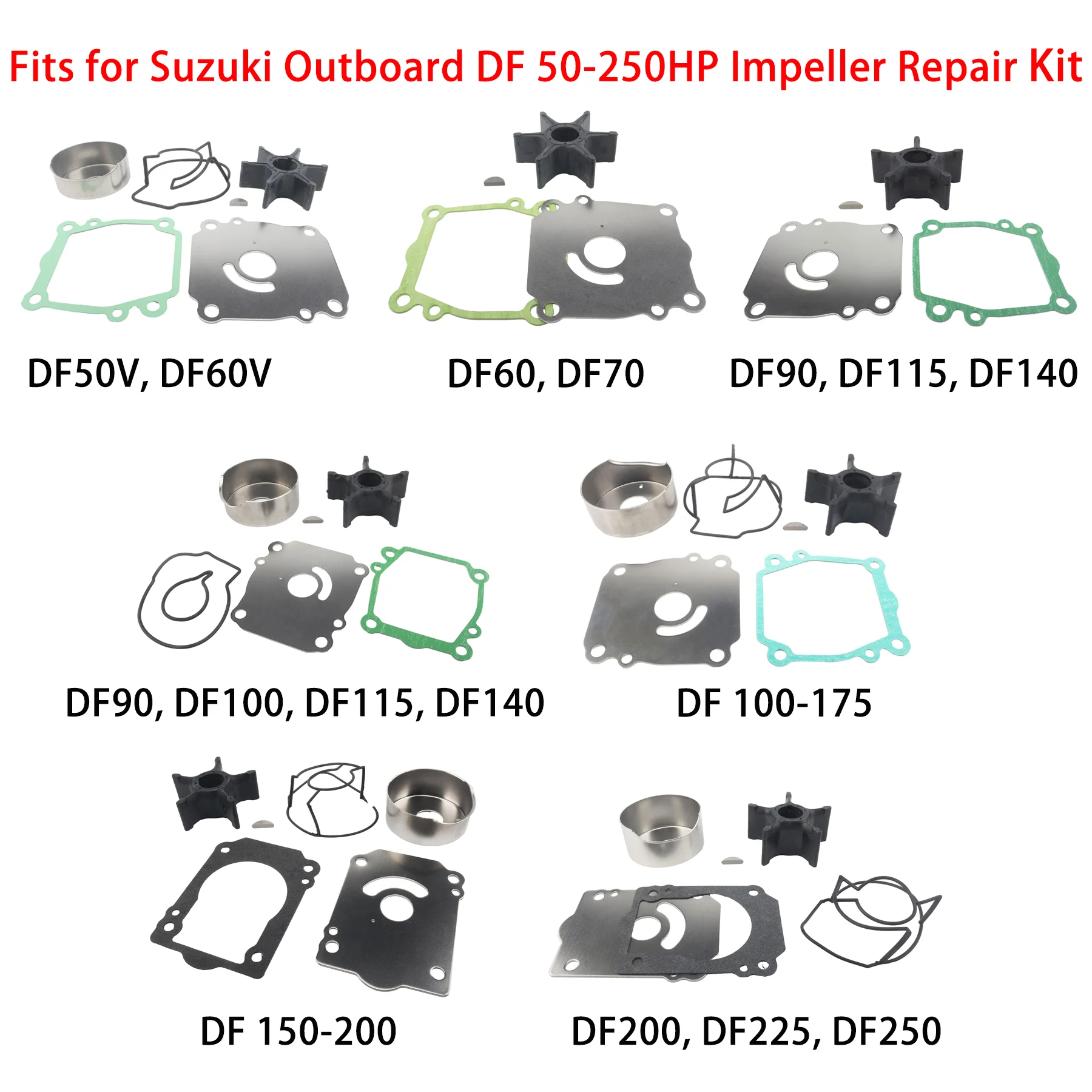

Ремкомплект крыльчатки для лодочных моторов Suzuki 4-тактных, 50-250 л.с., артикулы 17400-99E10, 17400-87E00, 17400-90J00, 17400-92J00