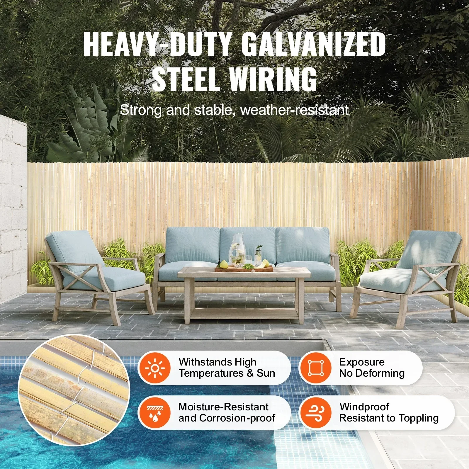 

Natural Bamboo Slat Screening Privacy Bamboo Slat Fence 3 ft H x 19.6 ft L