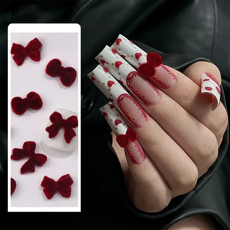 New Red Bowknot Nail Charms Valentine's Charms Nail Parts Supplies for DIY 3D Nail Tips Design Mixed Shapes Decoration Manicure