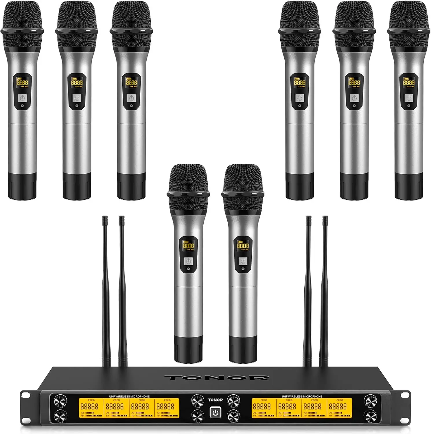 

Wireless Microphones System 8 12 Channel Metal Professional UHF Cordless Dynamic Handheld Mics with Receiver for Home Karaoke