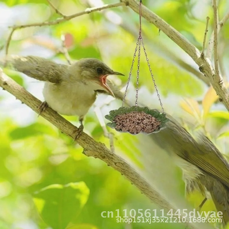 

Metal Bird Feeder round Plate Home Garden Decoration Bathing Balance Hanging Feeder for Birds Sunflower Green Lotus Leaf Design