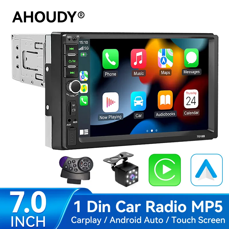 

AHOUDY 7" Car Radio CarPlay Android Auto 1 DIN Universal MP5 Player​ With Touchscreen Mirrorlink Bluetooth