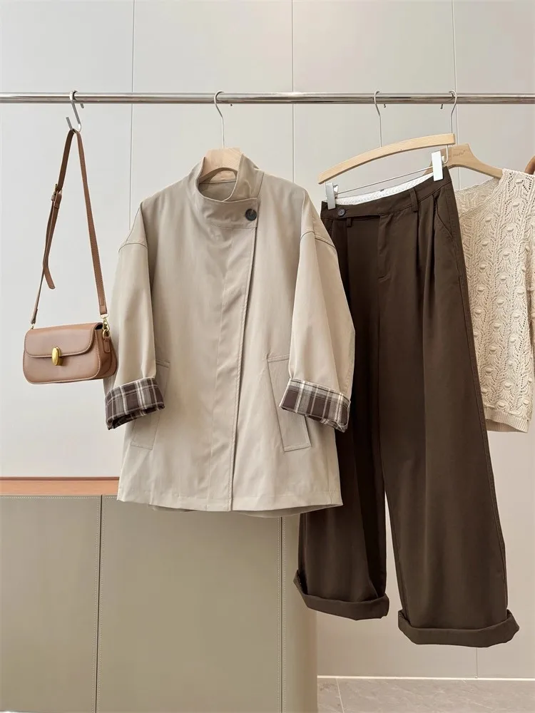 

Удобное осеннее пальто Briti Sle свободного кроя из 00% хлопка. Женская верхняя одежда Ele Casual Commute Long Sve Stand...