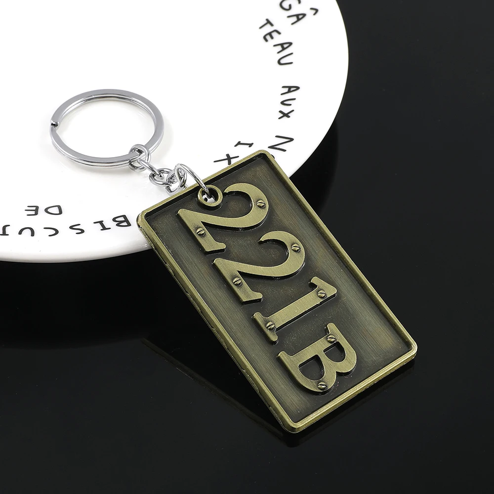 Movie Sherlock Metal Nameplate Style Keychain Sherlock House Number 221B Nameplate Pendant Keyrings for Backpack Accessories