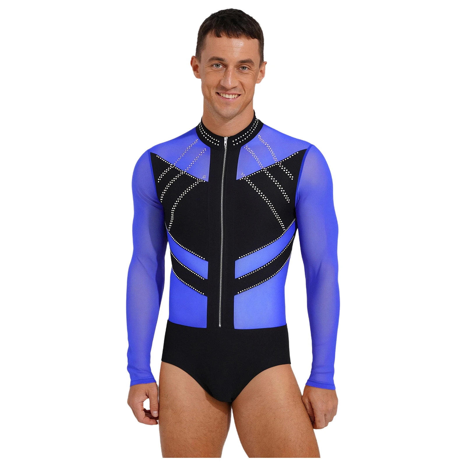 

Men Sheer Mesh Ballet Dance Bodysuit Long Sleeve Openable Crotch Leotard for Latin Ballet Gymnastic Figure Skating Dance Outfits