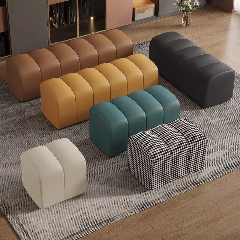 High end luxury leather stool, living room sofa stool, entrance shoe changing stool, wardrobe square sofa