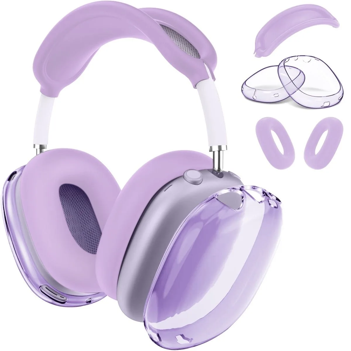 Purple Color Silicone Protective Cover TPU Transparent Case Suitable for 2024 AirPods Max/2 Three Piece Set Scratch resistant